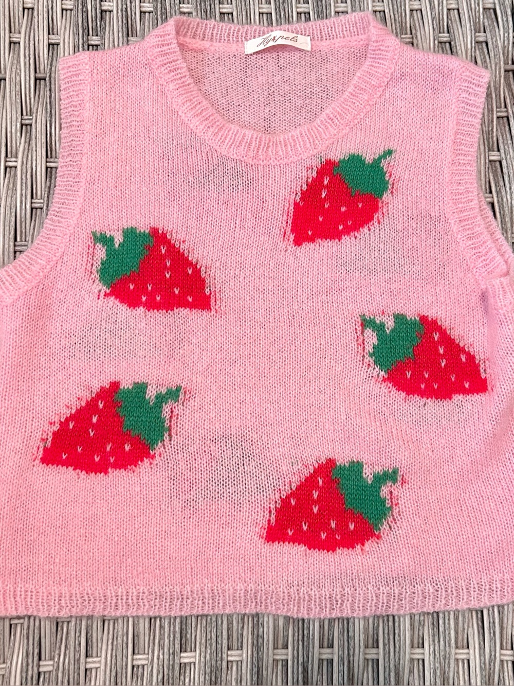 Pink Strawberry Korean Knit Sweater Vest Top